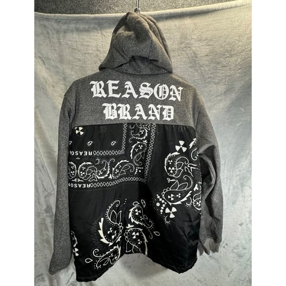 Reason Brand sweatshirt Men's Medium Black & Gray Hoodie  "Reason" Sleeve Print - Picture 8 of 12